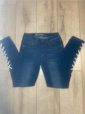 Unk Dark Blue Lace-Up Skinny Jeans